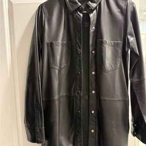 Zara xs Real black leather shirt, Dress snap closure like new rare find